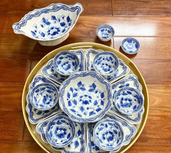 Bộ bát đĩa chiết hoa chanh gốm sứ Bát Tràng